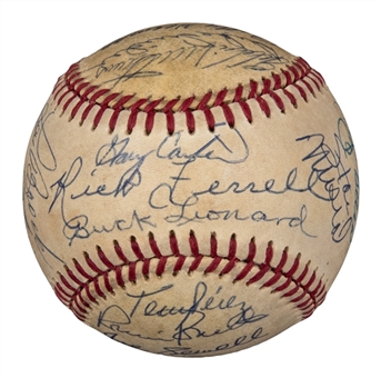 Baseball Hall Of Famers Multi-Signed American League Baseball With 24 Signatures Including- Mantle, Musial, Mathews, Snider & Berra (PSA/DNA)